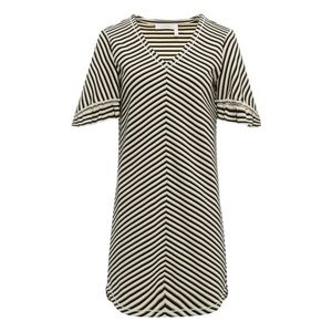 See by Chloé Striped Navy & Cream A-line Dress with Short Ruffle Sleeves